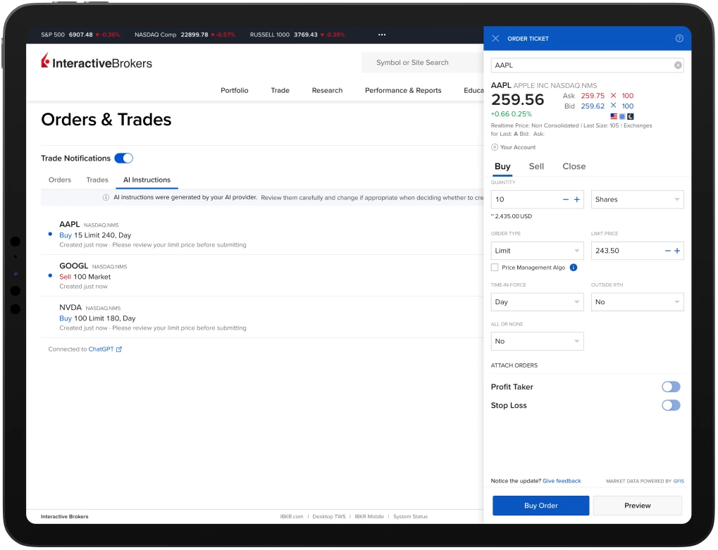 Example of IBKR AI Integration within Client Portal
